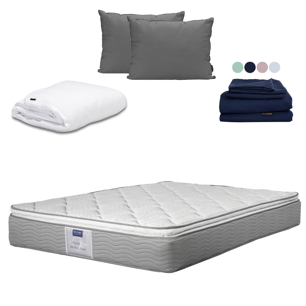 Colchón Dicasa Cupra Color Plata Matrimonial + Almohada 2pack  + Protector Cloud  + Sabanas Softy