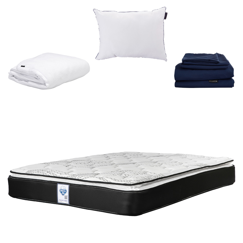 Colchón Spring Air Premier Color Negro King Size + Almohada One  + Protector Cloud  + Sabanas Softy