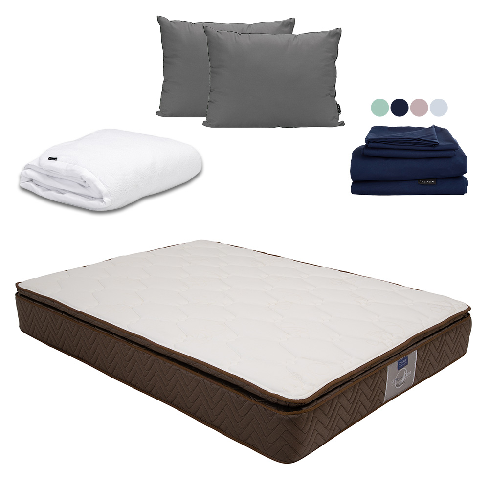 Colchón Restonic Nautilus Color Café Individual + Almohada 2pack  + Protector Cloud  + Sabanas Softy