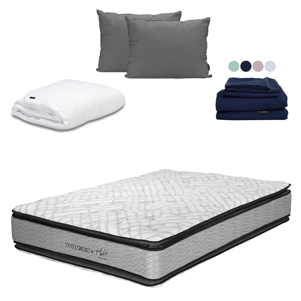 Colchón Restonic Hoff Color Gris King Size + Almohada 2pack  + Protector Cloud  + Sabanas Softy