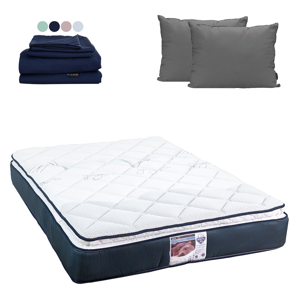 Colchón Spring Air Monaco Color Azul Queen Size + Almohada 2pack  + Sabanas Softy