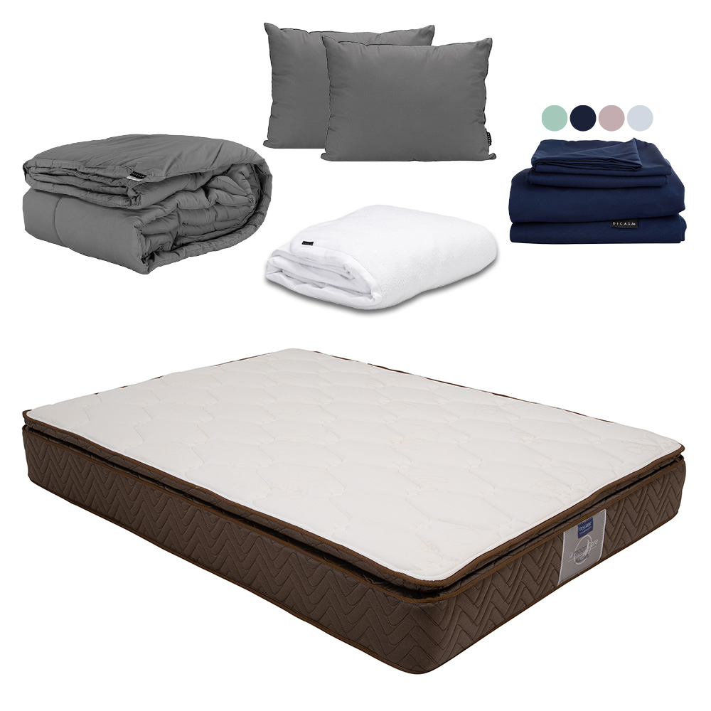 Foto 1 | Colchón Restonic Nautilus Color Café Queen Size + Almohada 2pack  + Protector Cloud  + Sabanas Softy + Edredon Homy