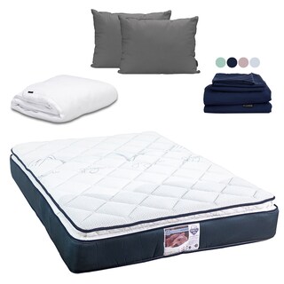 Foto 1 | Colchón Spring Air Monaco Color Azul Matrimonial + Almohada 2pack + Protector Cloud + Sabanas Softy