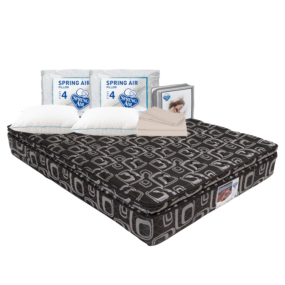 Colchón Spring Air Morgan Color Negro King Size + 2 Almohadas Osos + Sábanas Basic