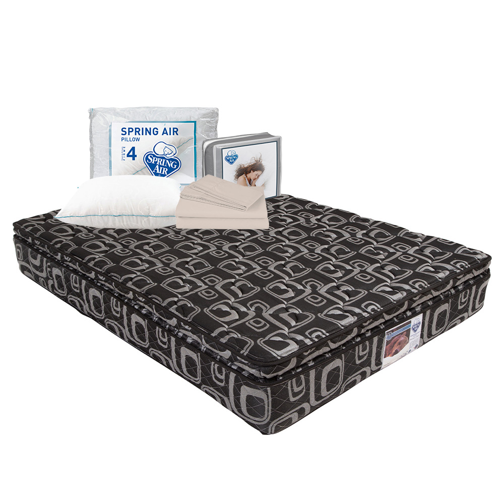 Foto 1 | Colchón Spring Air Morgan Color Negro Matrimonial + Sábanas Basic + Almohada Osos