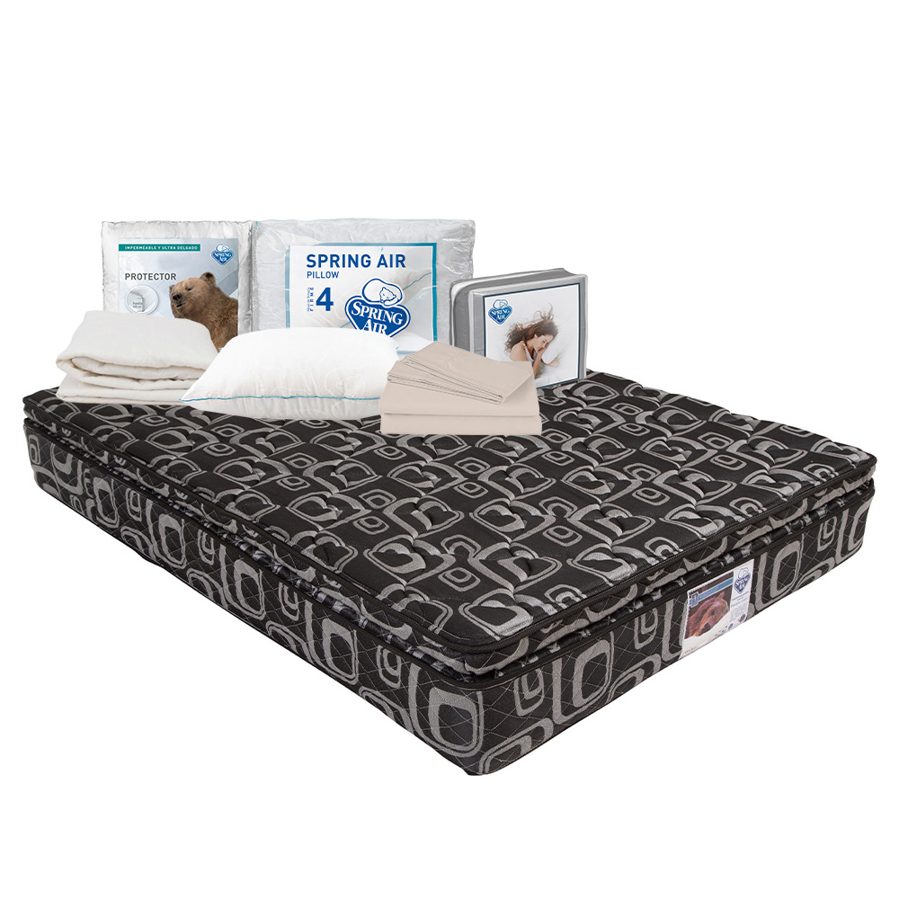 Foto 1 | Colchón Spring Air Morgan Color Negro Matrimonial + Sábanas Basic + Protector Ultra + Almohada Osos