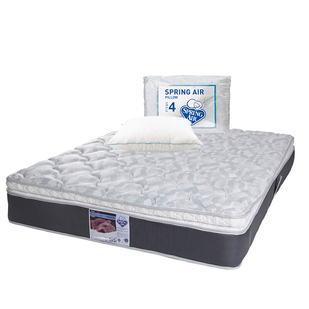 Colchón Spring Air Marte Color Gris Matrimonial + Almohada Osos