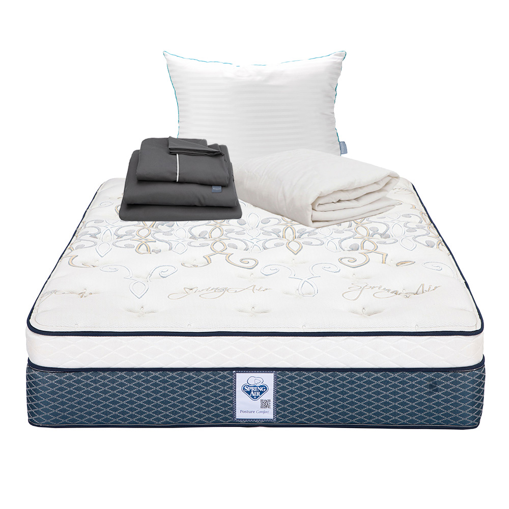 Colchón Spring Air Cantabria Color Vivos Dorados Matrimonial + Almohada Royal + Protector Ultra