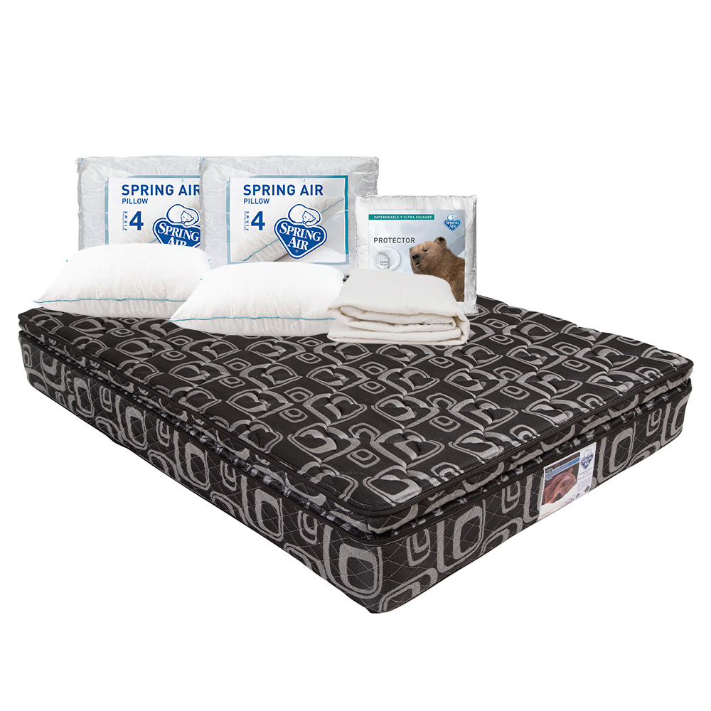 Foto 1 | Colchón Spring Air Morgan Color Negro Matrimonial + 2 Almohadas Osos + Protector Ultra