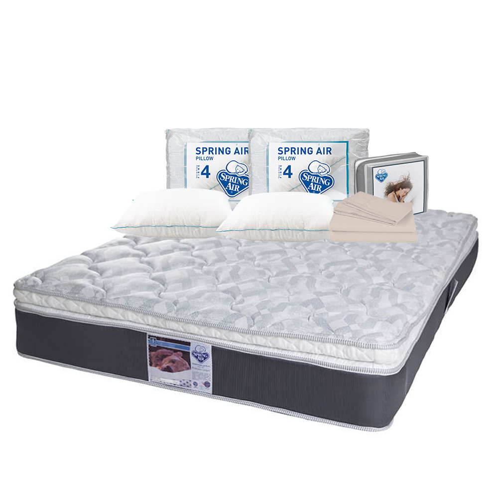Colchón Spring Air Marte Color Gris King Size + 2 Almohadas Osos + Sábanas Basic