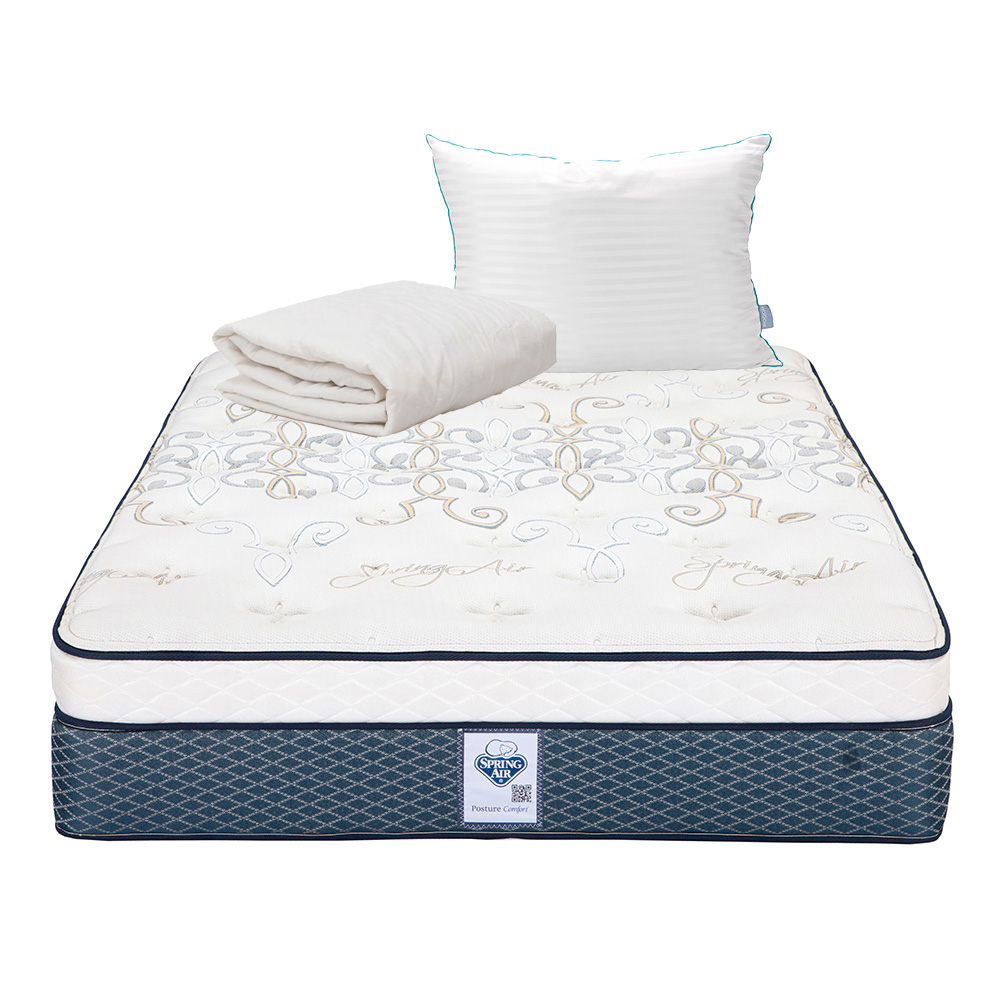 Colchón Spring Air Cantabria Color Vivos Dorados Matrimonial + Almohada Royal + Protector Ultra