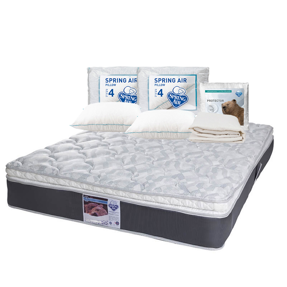 Foto 1 | Colchón Spring Air Marte Color Gris Matrimonial + 2 Almohadas Osos + Protector Ultra