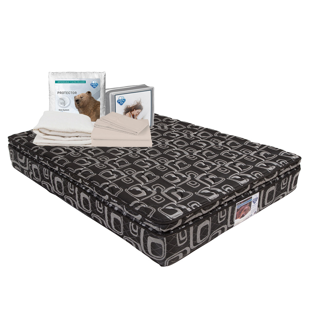 Colchón Spring Air Morgán Color Negro King Size + Protector Ultra + Sábanas Basic