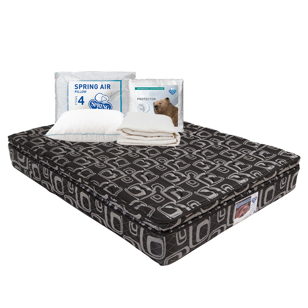 Colchón Spring Air Morgan Color Negro Matrimonial + Protector Ultra + Almohada Osos