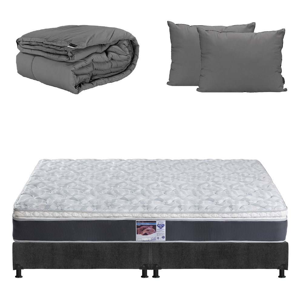 Foto 2 pulgar | Colchon Spring Air Marte Box Color Gris Carbon King Size + Box + Almohada 2pack + Edredon Homy