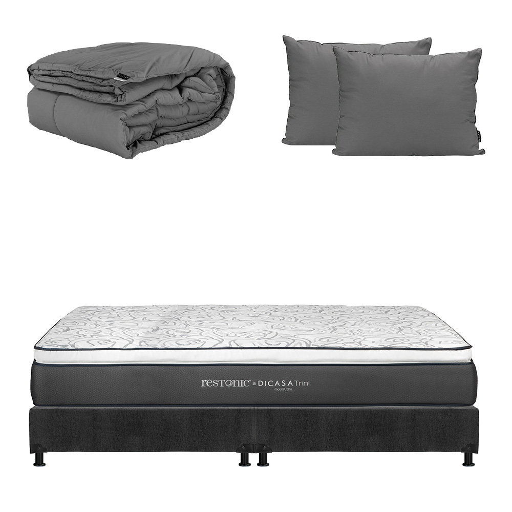 Colchon Dicasa Trini Box Color Gris Carbon King Size + Box + Almohada 2pack + Edredon Homy
