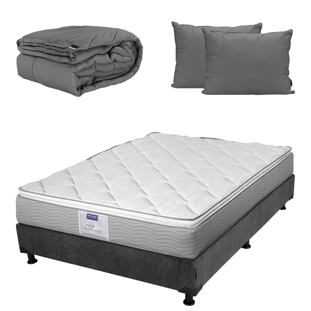 Foto 2 pulgar | Colchon Dicasa Cupra Box Color Gris Carbon Matrimonial + Box + Almohada 2pack + Edredon Homy
