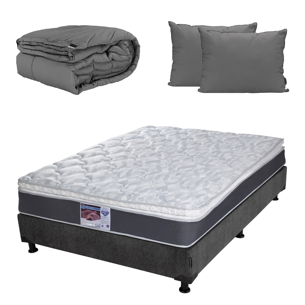 Foto 2 pulgar | Colchon Spring Air Marte Box Color Gris Carbon Queen Size + Box + Almohada 2pack + Edredon Homy