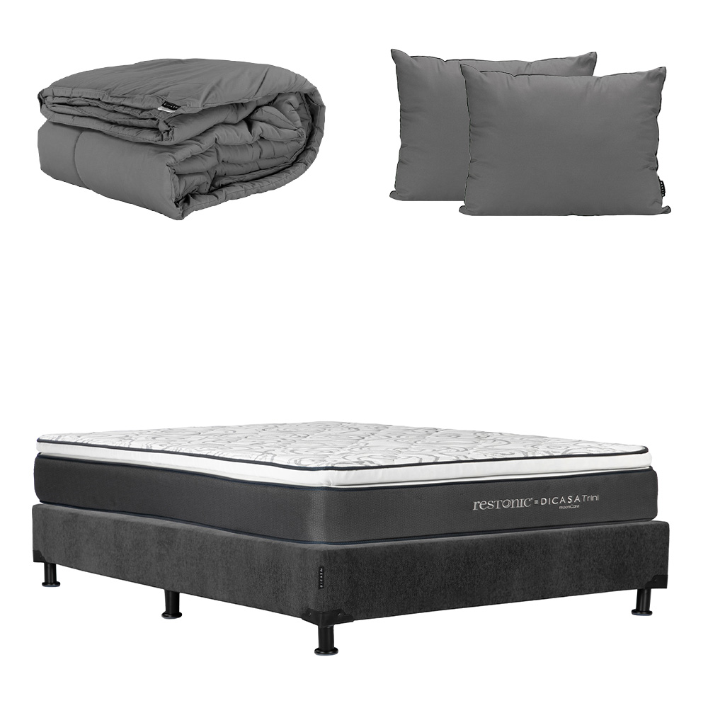 Foto 2 pulgar | Colchon Dicasa Trini Box Color Gris Carbon Queen Size + Box + Almohada 2pack + Edredon Homy