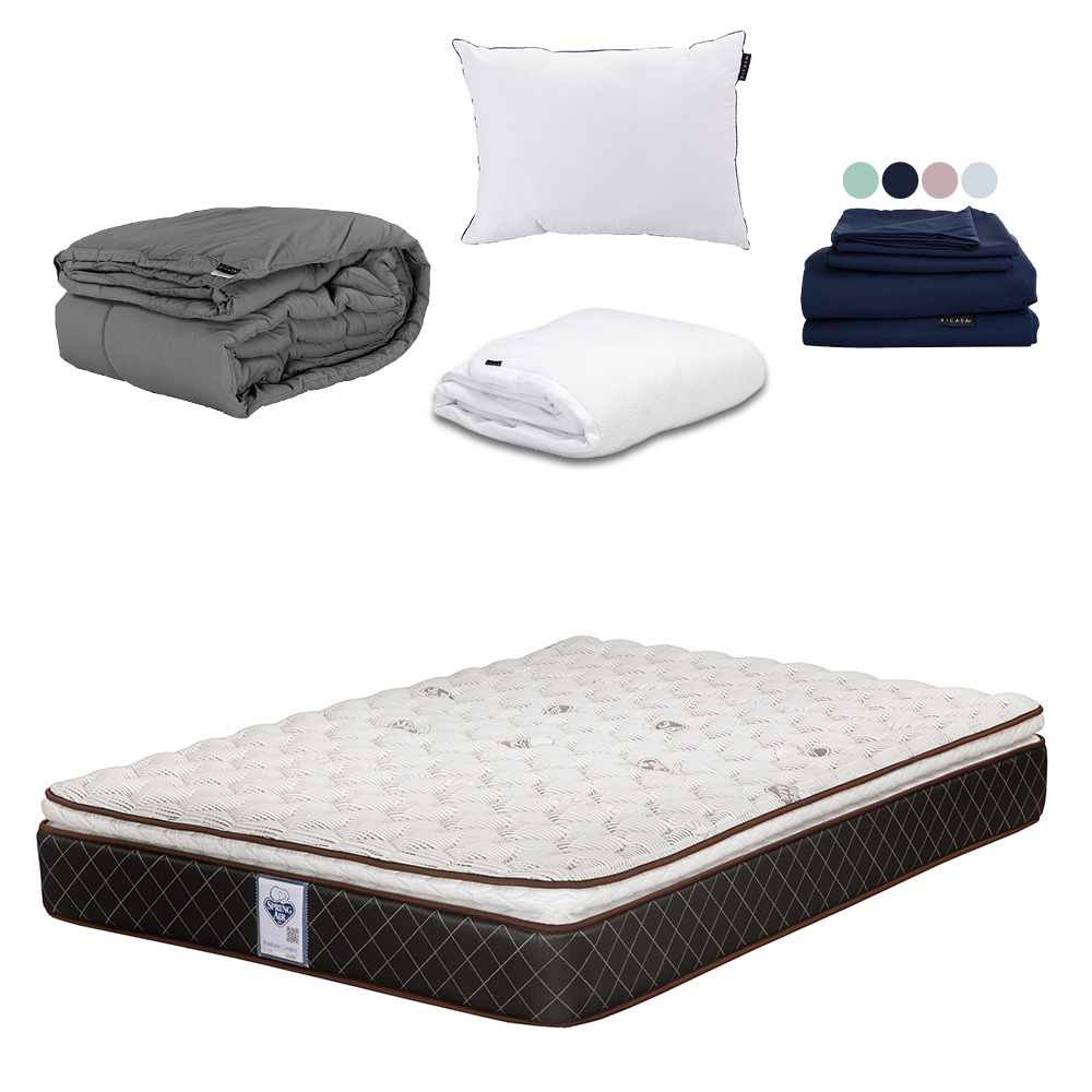 Foto 1 | Colchón Spring Air Minesota Color  Café Individual + Almohada One + Protector Cloud + Sábanas Softy + Edredón Homy