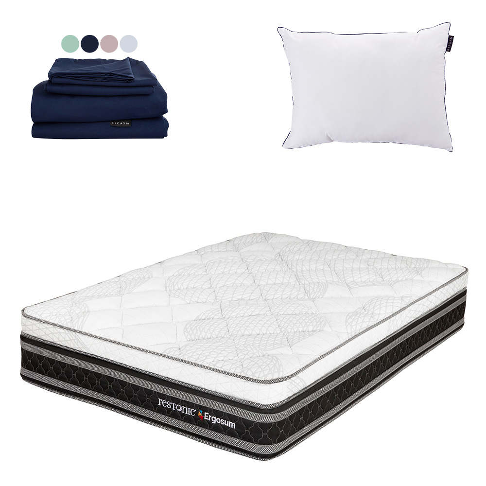 Colchón Restonic Ergosum Color  Negro King Size + Almohada One + Sábanas Softy