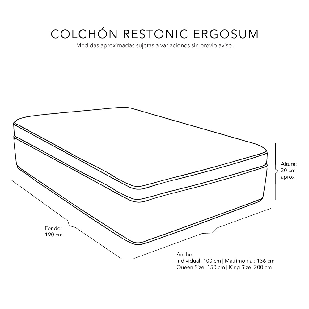 Foto 6 | Colchón Restonic Ergosum Color  Negro Matrimonial + Almohada One + Sábanas Softy