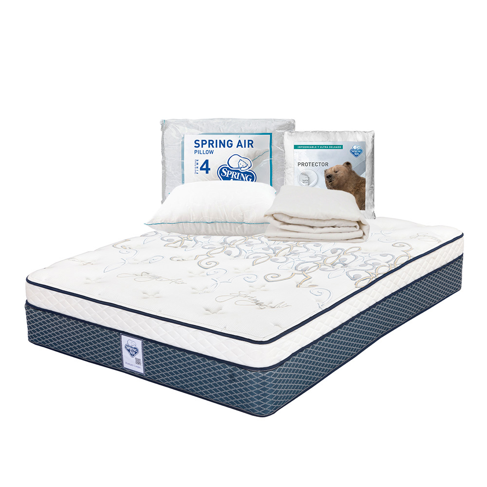 Foto 1 | Colchón Spring Air Cantabria Color Azul Matrimonial + Almohada Osos + Protector Ultra