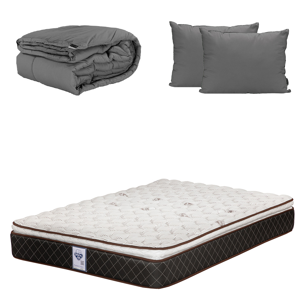 Foto 1 | Colchón Spring Air Minesota Color  Café Matrimonial + Almohada 2pack + Edredón Homy