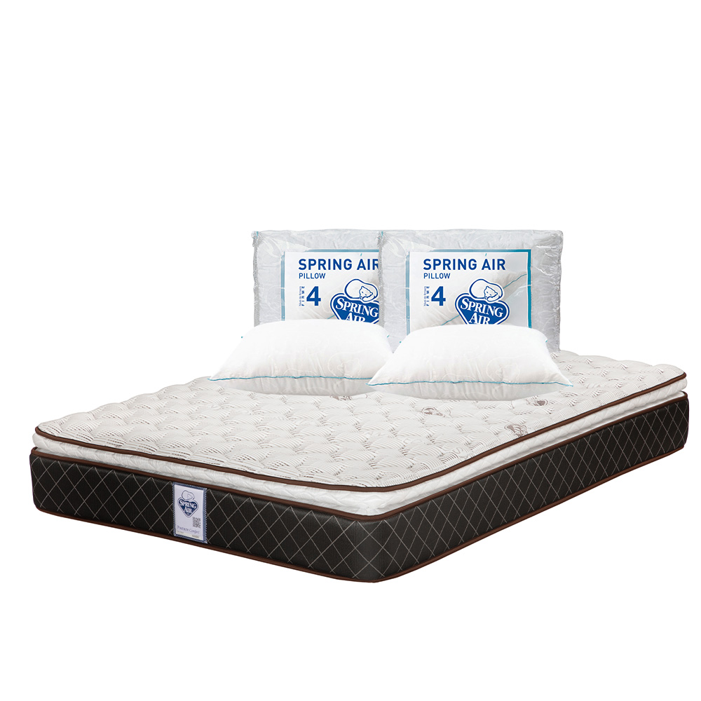 Colchón Spring Air Minesota Color Café Matrimonial + 2 Almohadas  Osos