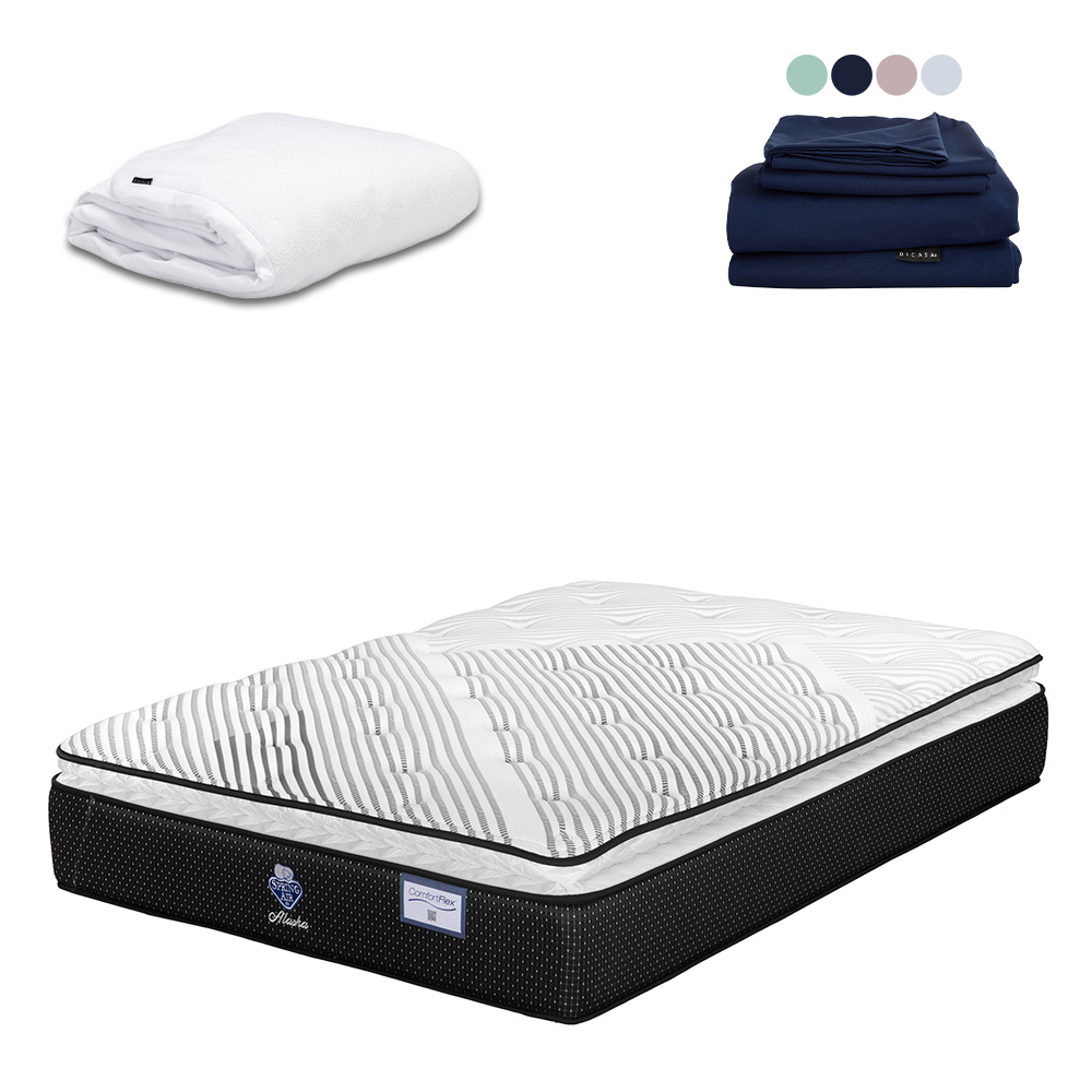 Colchón Spring Air Alaska Color Negro Queen Size + Protector Cloud + Sábanas Softy