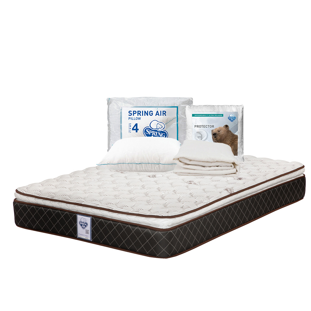 Colchón Spring Air Minesota Color Café Queen Size + Almohada Osos + Protector Ultra
