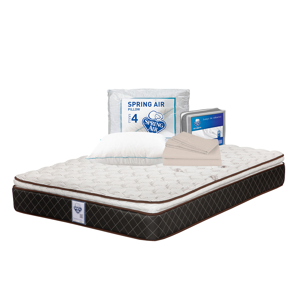 Colchón Spring Air Minesota Color Café Queen Size + Almohada Osos + Sábanas Basic