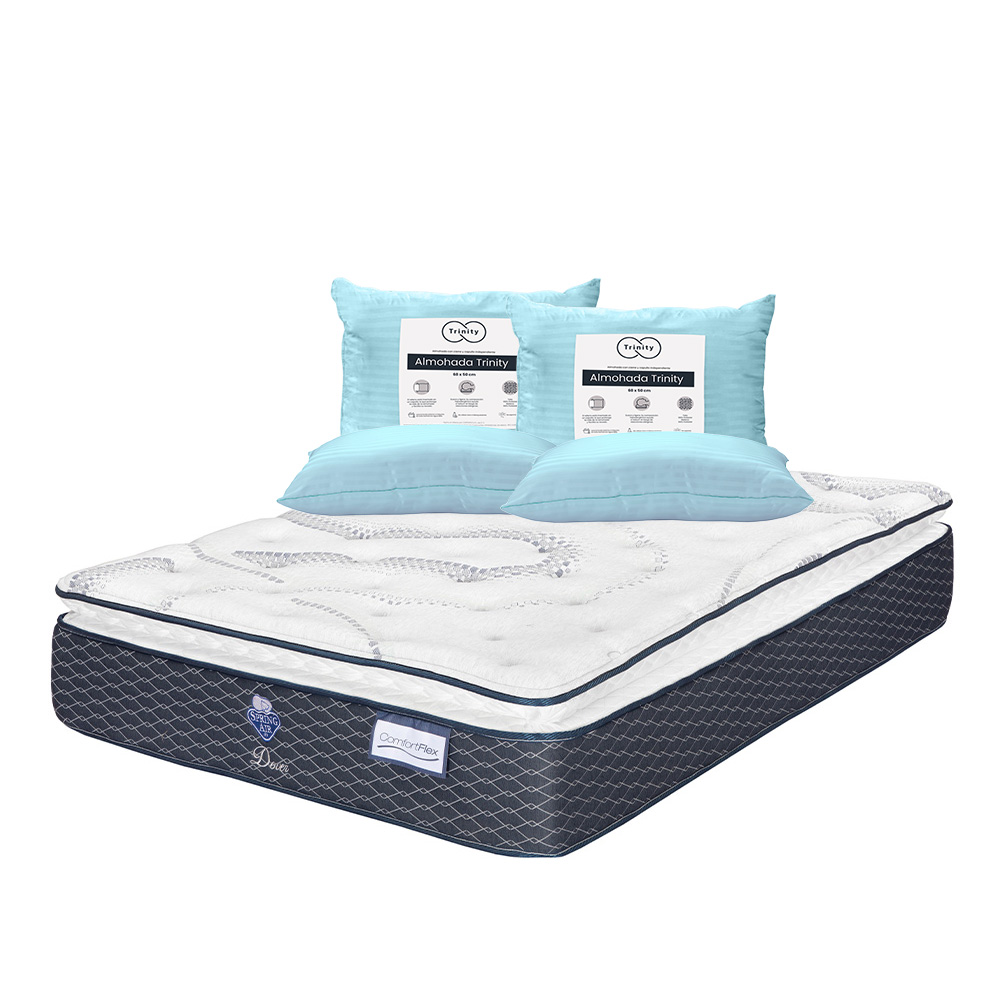 Colchón Spring Air Dover Color Azul King Size + 2 Almohadas Trinity