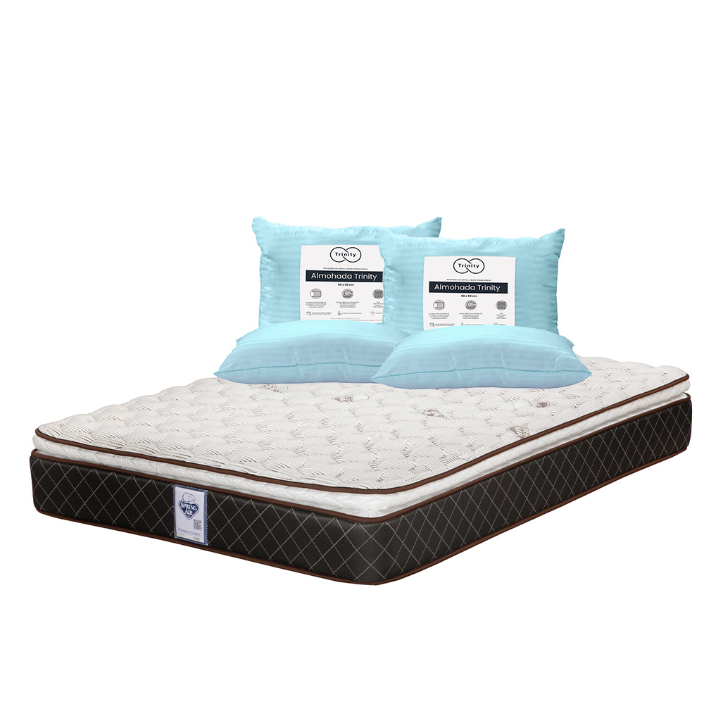 Colchón Spring Air Minesota Color Café Individual + 2 Almohadas Trinity