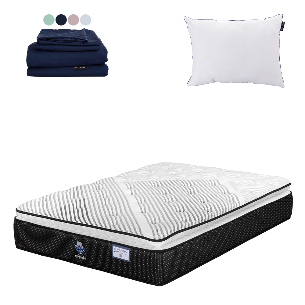Colchón Spring Air Alaska Color Negro King Size + Almohada One + Sábanas Softy