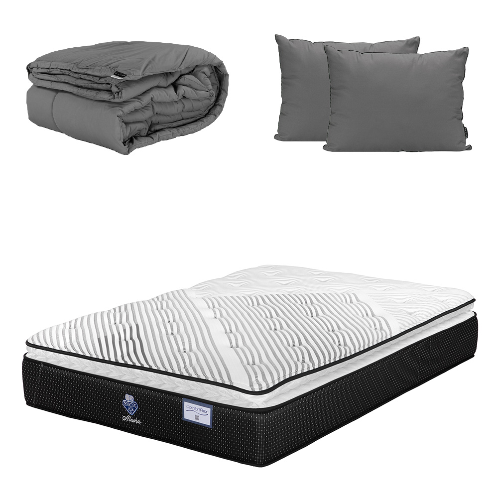 Colchón Spring Air Alaska Color Negro Queen Size + Almohada 2pack + Edredon Homy