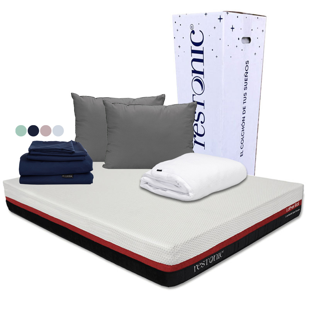 Foto 1 | Colchón Restonic Roll Color Blanco Queen Size + Almohada 2pack + Protector Cloud + Sábanas Softy