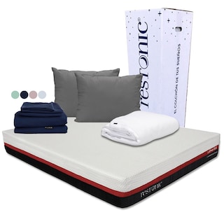 Foto 1 | Colchón Restonic Roll Color Blanco Queen Size + Almohada 2pack + Protector Cloud + Sábanas Softy