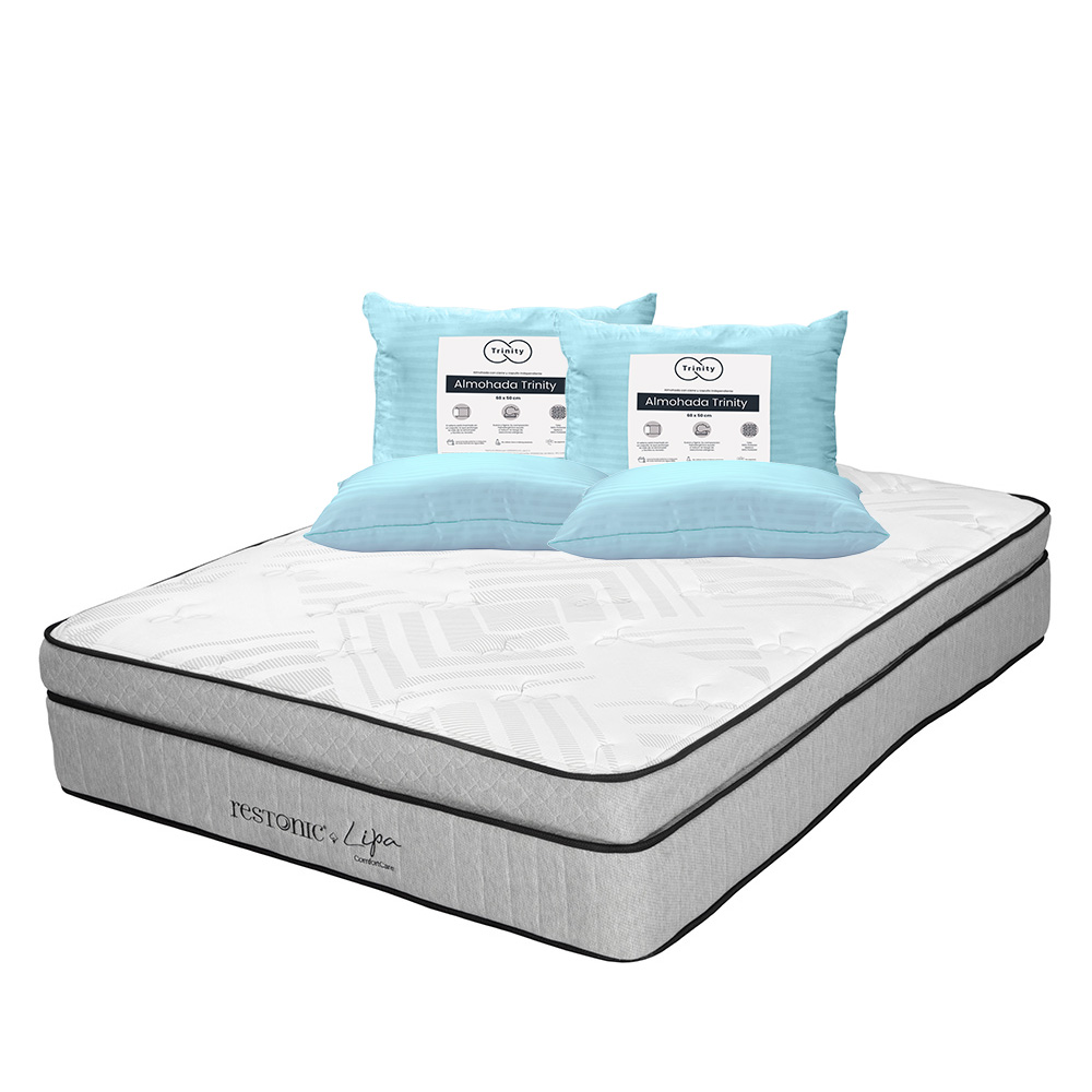 Colchón Restonic Lipa Color Gris King Size + 2 Almohadas Trinity