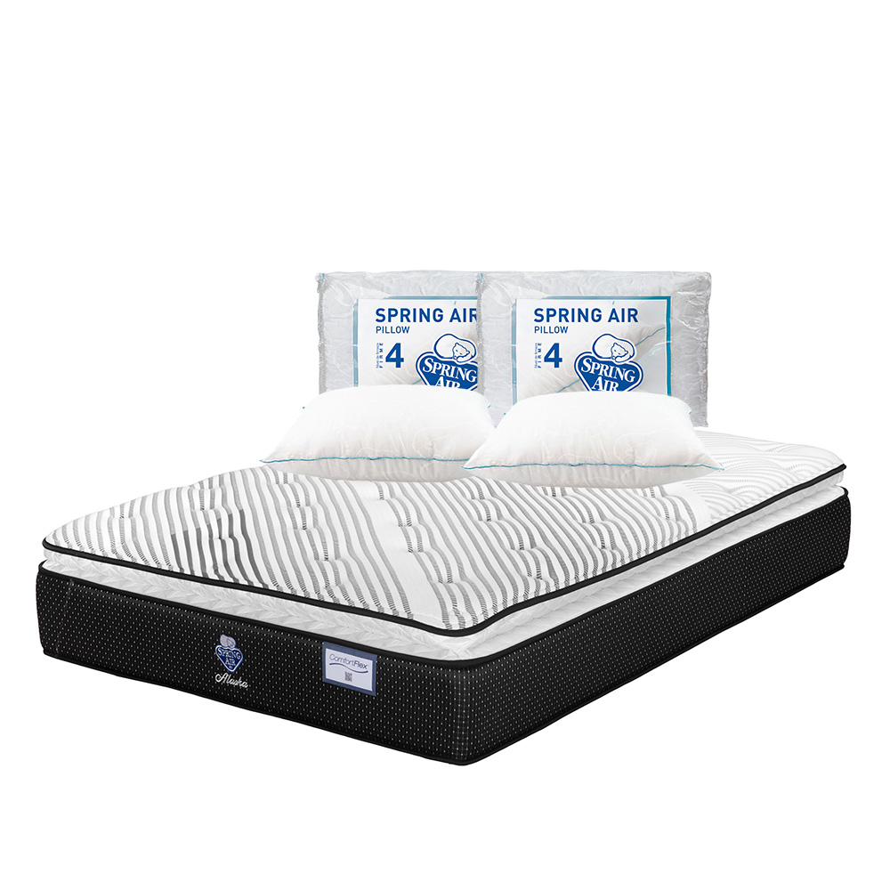 Colchón Spring Air Alaska Color Blanco Matrimonial + 2 Almohadas Osos
