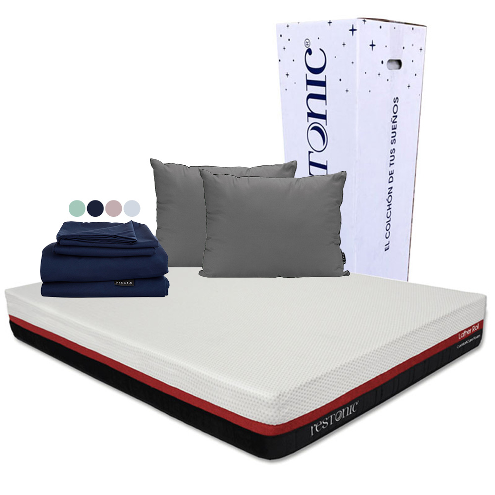 Colchón Restonic Roll Color Blanco Queen Size + Almohada 2pack + Sábanas Softy
