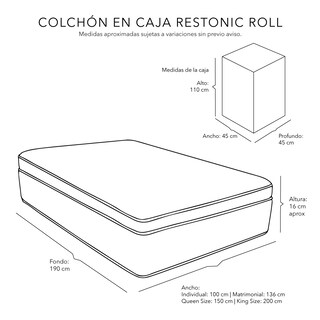 Foto 4 | Colchón Restonic Roll Color Blanco Queen Size + Almohada 2pack + Sábanas Softy