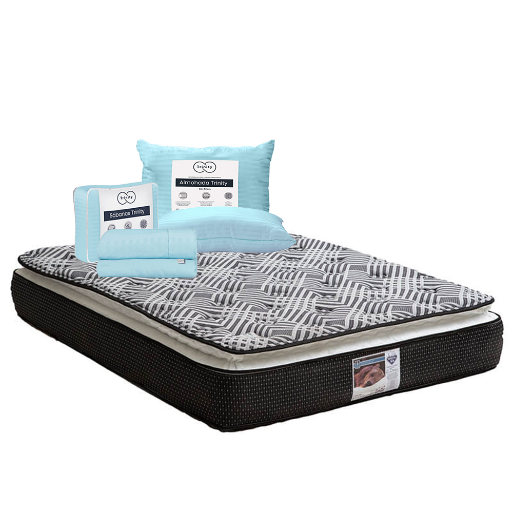 Colchón Spring Air Omega Color Negro Matrimonial + Almohada Trinity + Sábanas Trinity