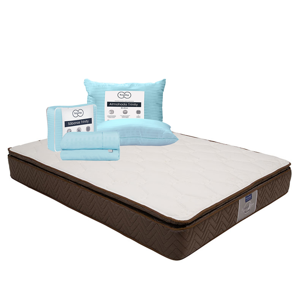 Colchón Restonic Nautilus Color Café King Size + Almohada Trinity + Sábanas Trinity