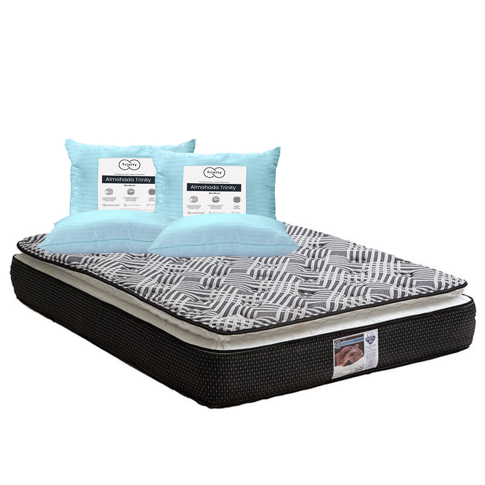 Colchón Spring Air Omega Color Negro Queen Size + 2 Almohadas Trinity