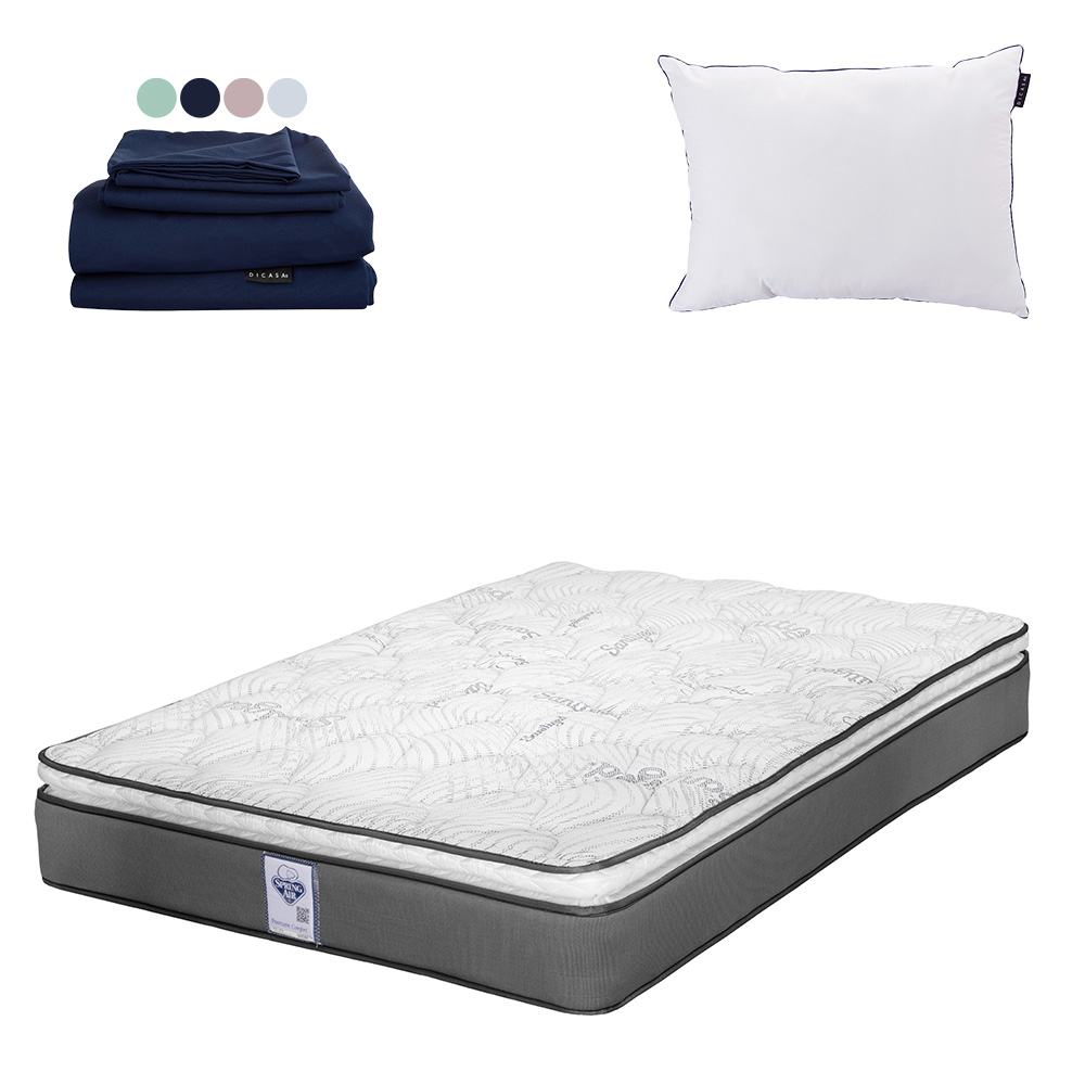 Colchón Spring Air Prestige Queen Size + Almohada One + Juego De Sábanas Softy