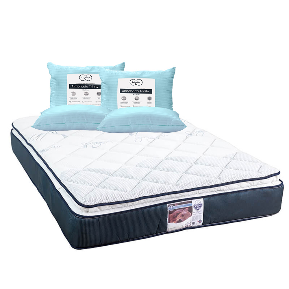 Colchón Spring Air Mónaco Color Azul Queen Size + 2 Almohadas Trinity