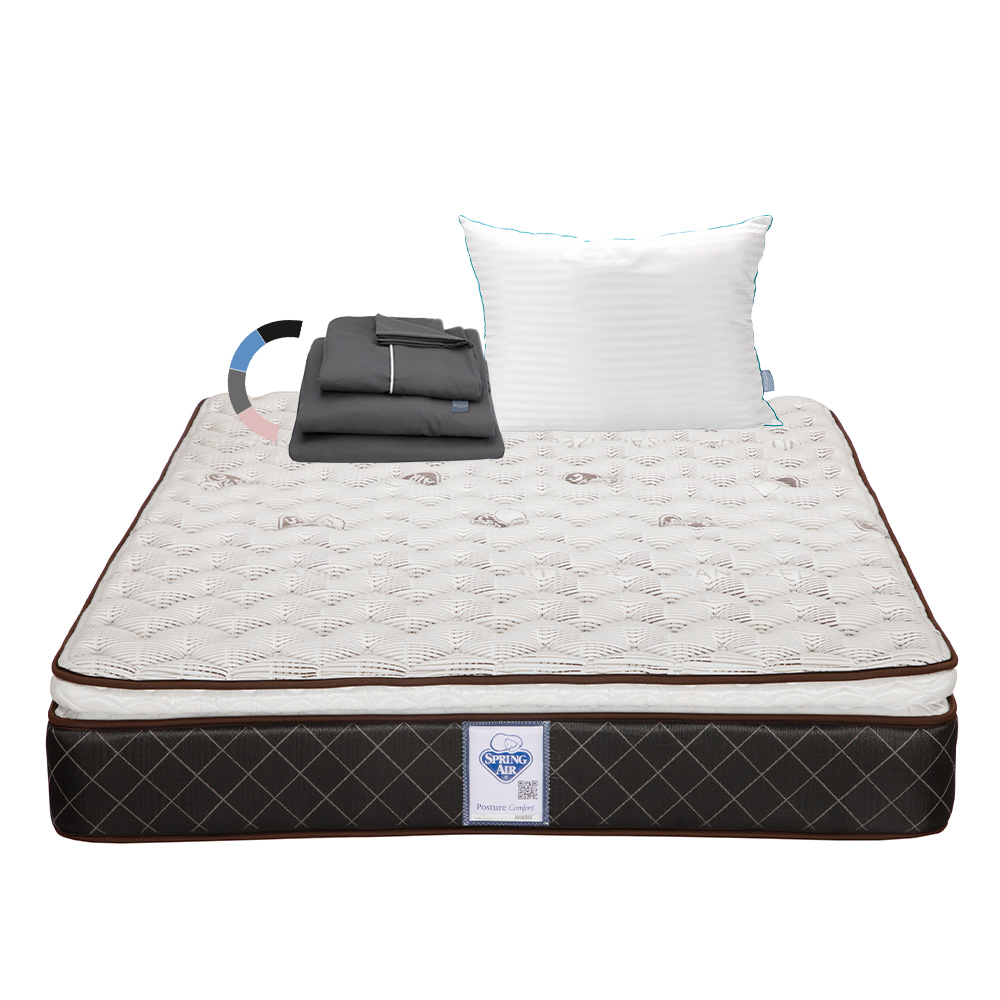 Colchón Spring Air Minesota Color Café Individual + Almohada Royal + Sabanas Royal