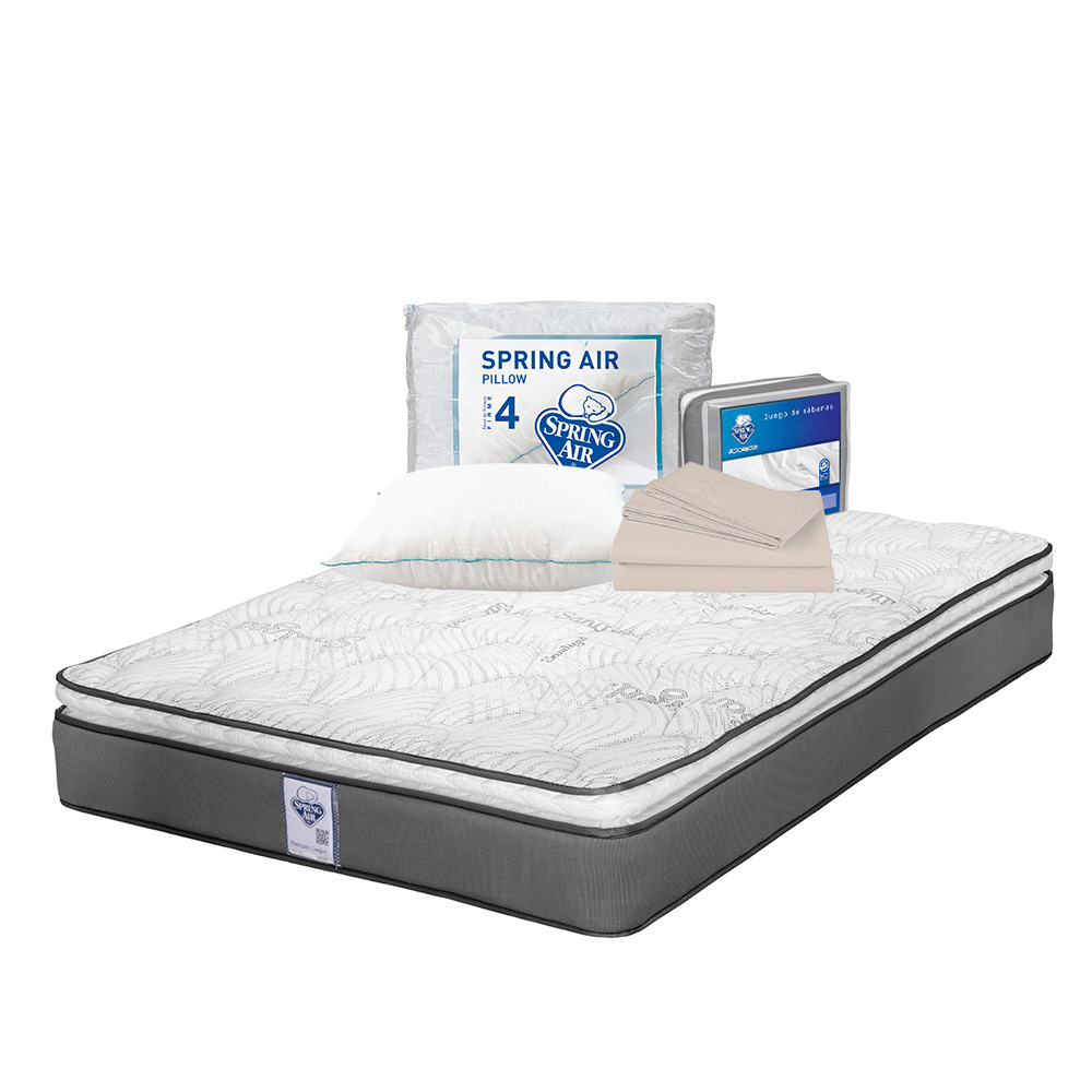 Colchón Spring Air Prestige Color Gris Queen Size + Almohada Osos + Sábanas Basic