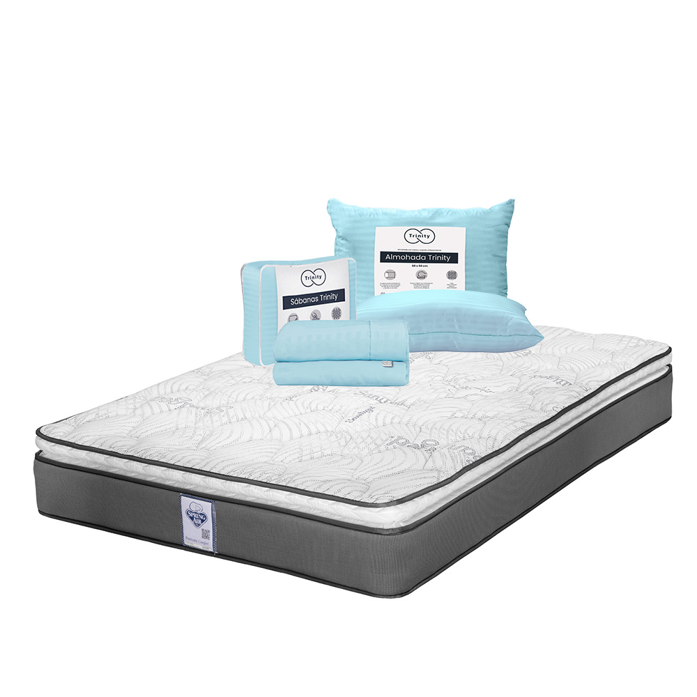 Colchón Spring Air Prestige Color Gris Individual + Almohada Trinity + Sábanas Trinity